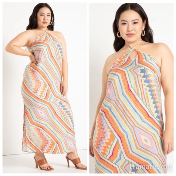ELOQUII Long Halter Slip Dress Maxi Hidden Gem Retro psychedelic plus size 28 - Picture 1 of 12